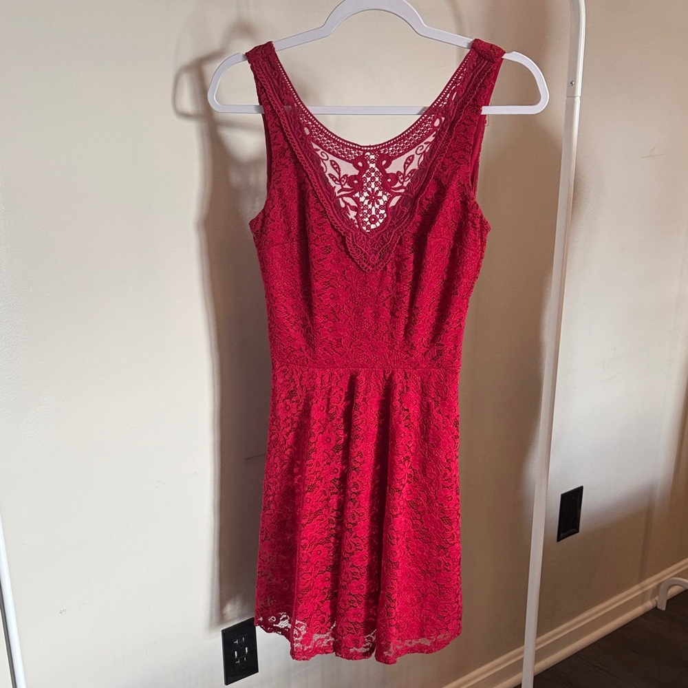 by & by Red Lace Mini Dress